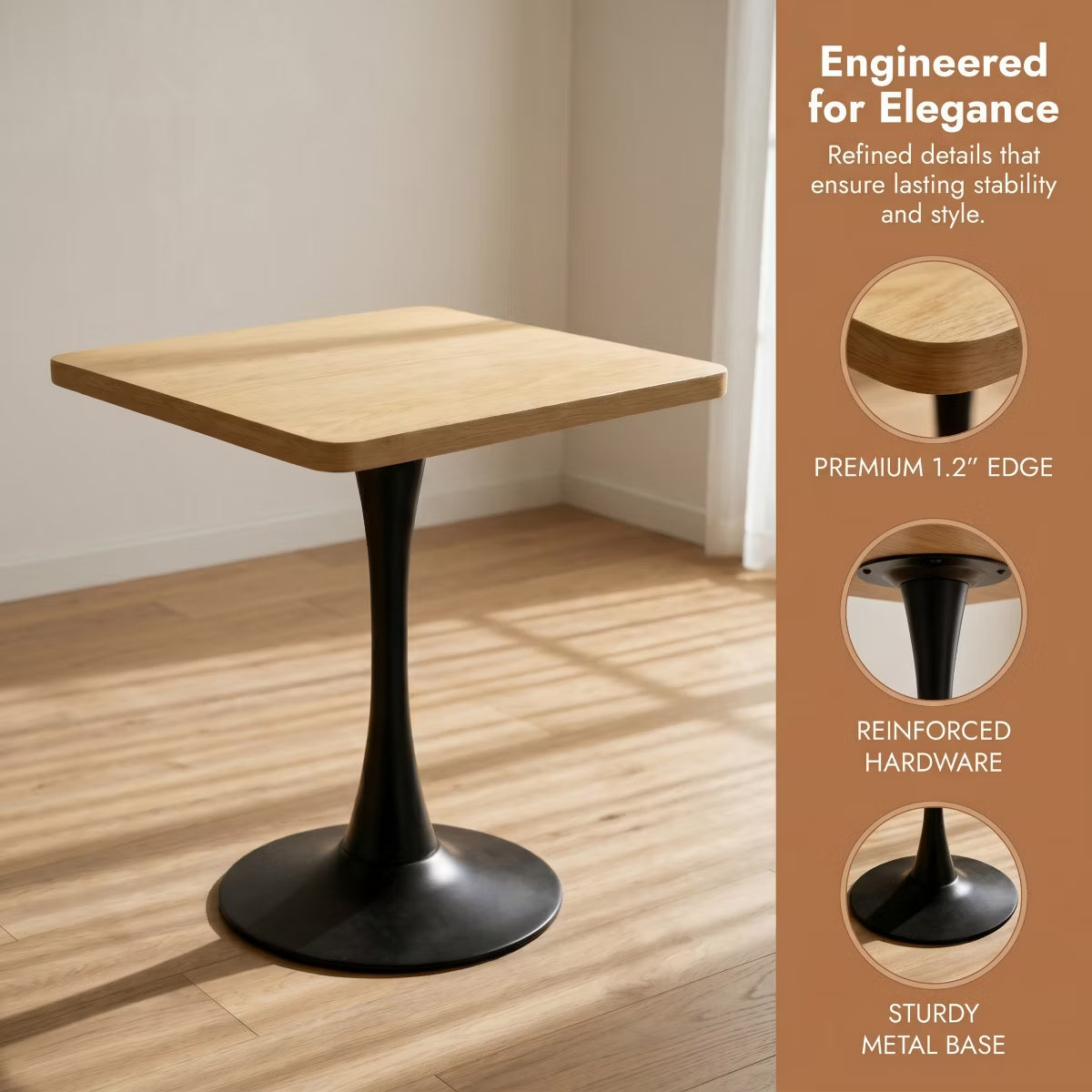 Modern Square Dining Table with Light Oak MDF Top & Tulip Base