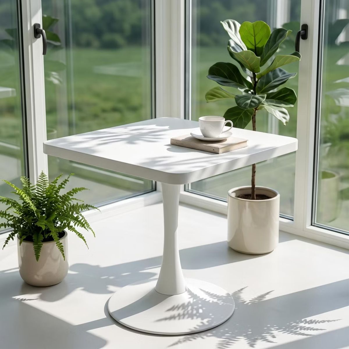 Modern Square Dining Table with Light Oak MDF Top & Tulip Base