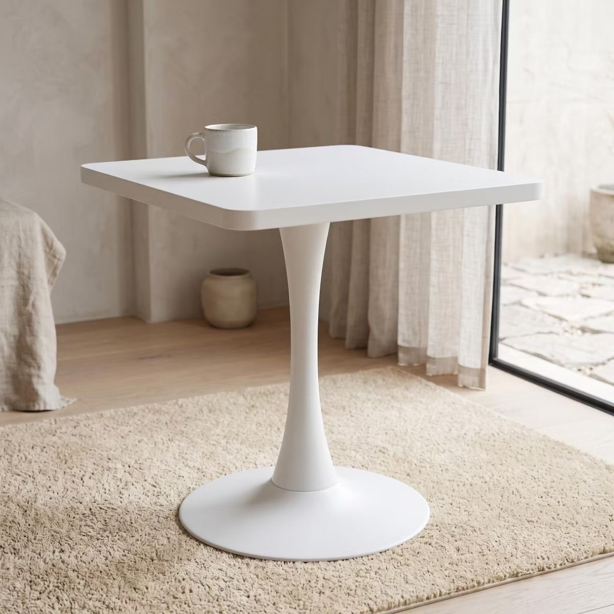 Modern Square Dining Table with Light Oak MDF Top & Tulip Base