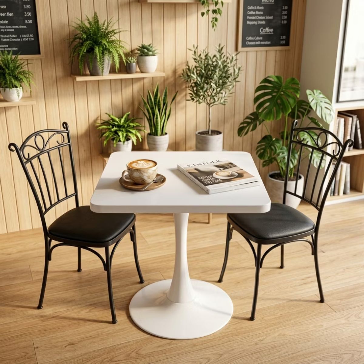 Modern Square Dining Table with Light Oak MDF Top & Tulip Base