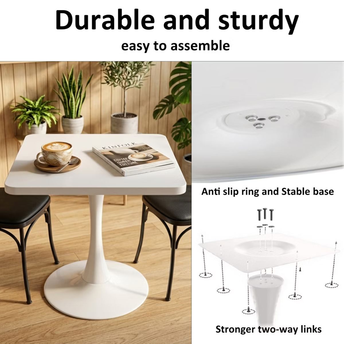 Modern Square Dining Table with Light Oak MDF Top & Tulip Base
