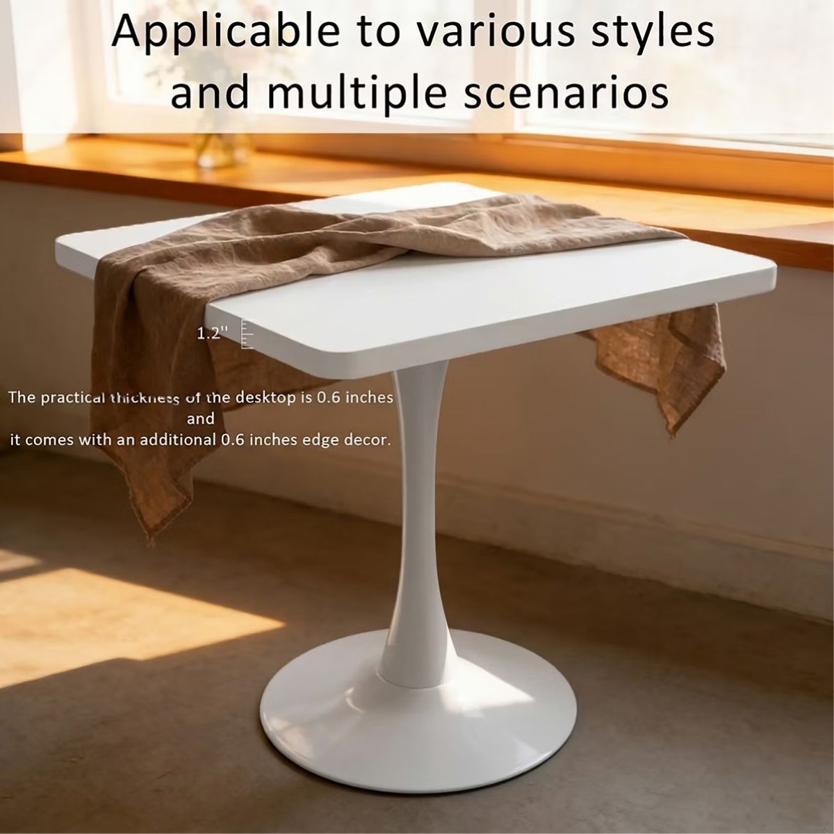 Modern Square Dining Table with Light Oak MDF Top & Tulip Base