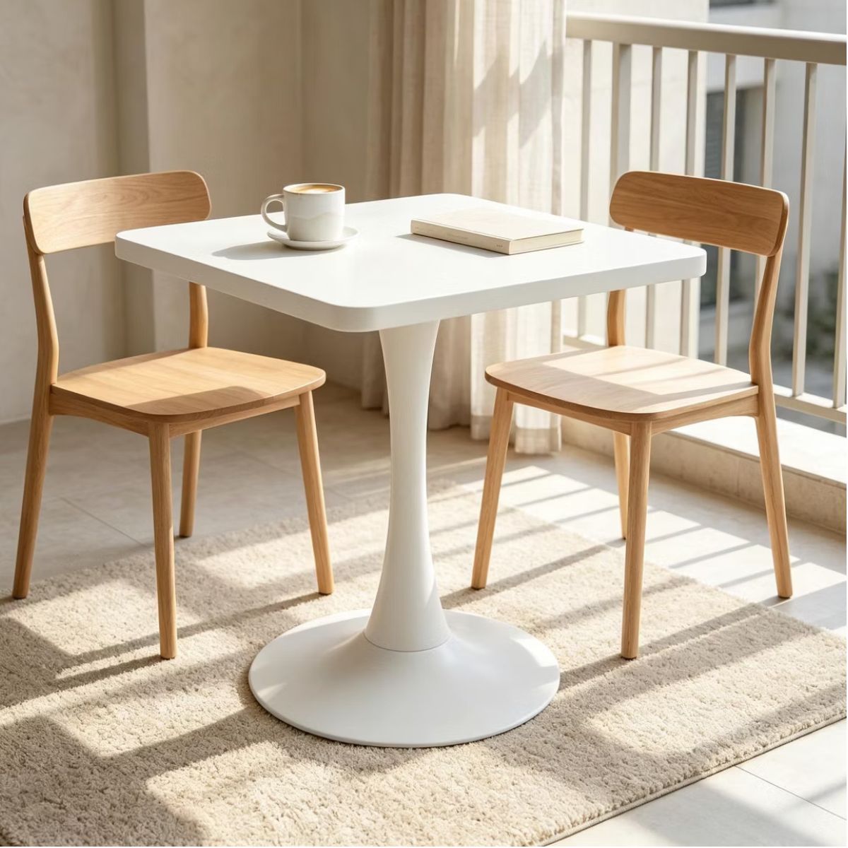Modern Square Dining Table with Light Oak MDF Top & Tulip Base