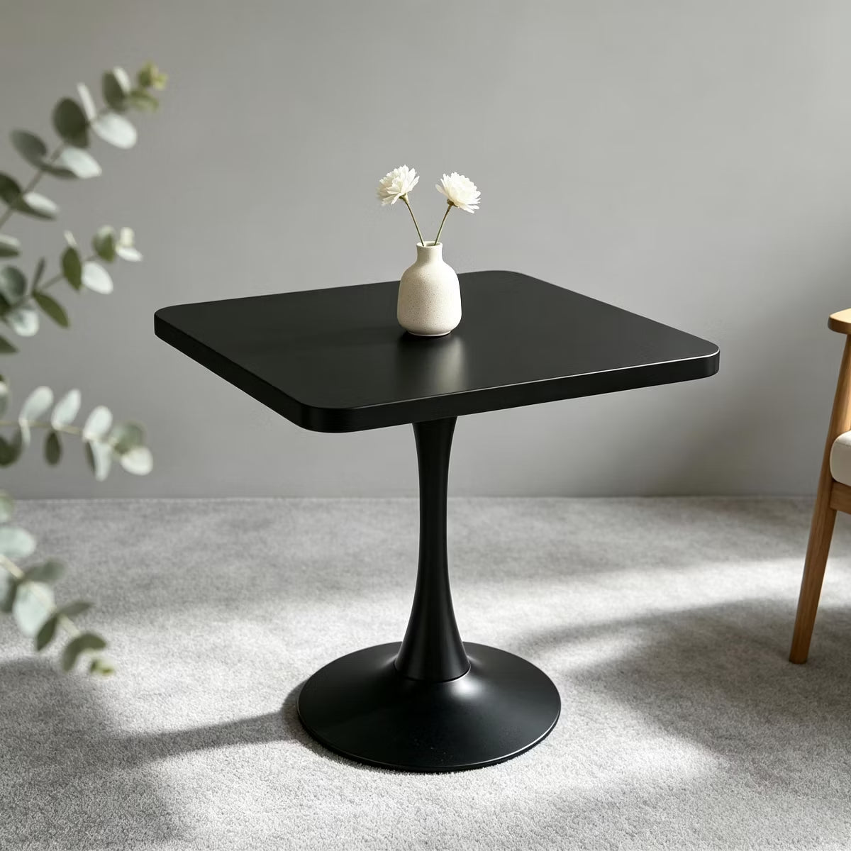 Modern Square Dining Table with Light Oak MDF Top & Tulip Base