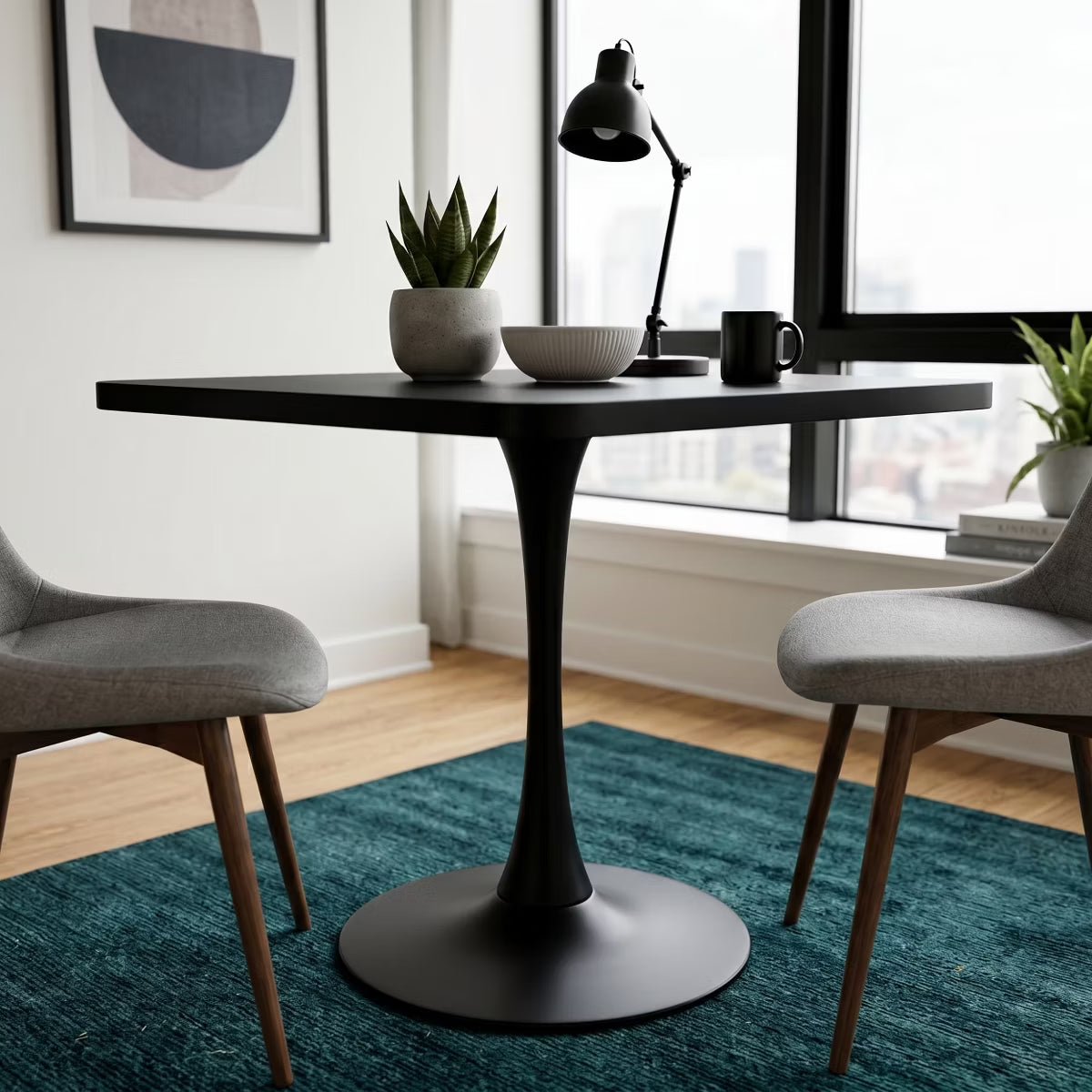 Modern Square Dining Table with Light Oak MDF Top & Tulip Base