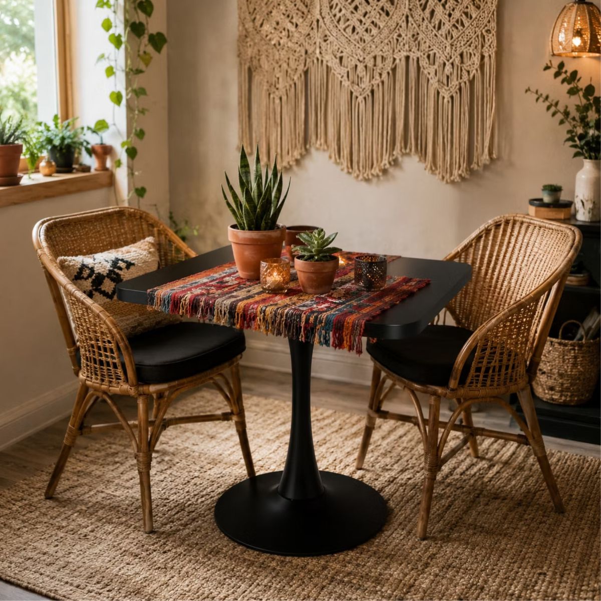 Modern Square Dining Table with Light Oak MDF Top & Tulip Base