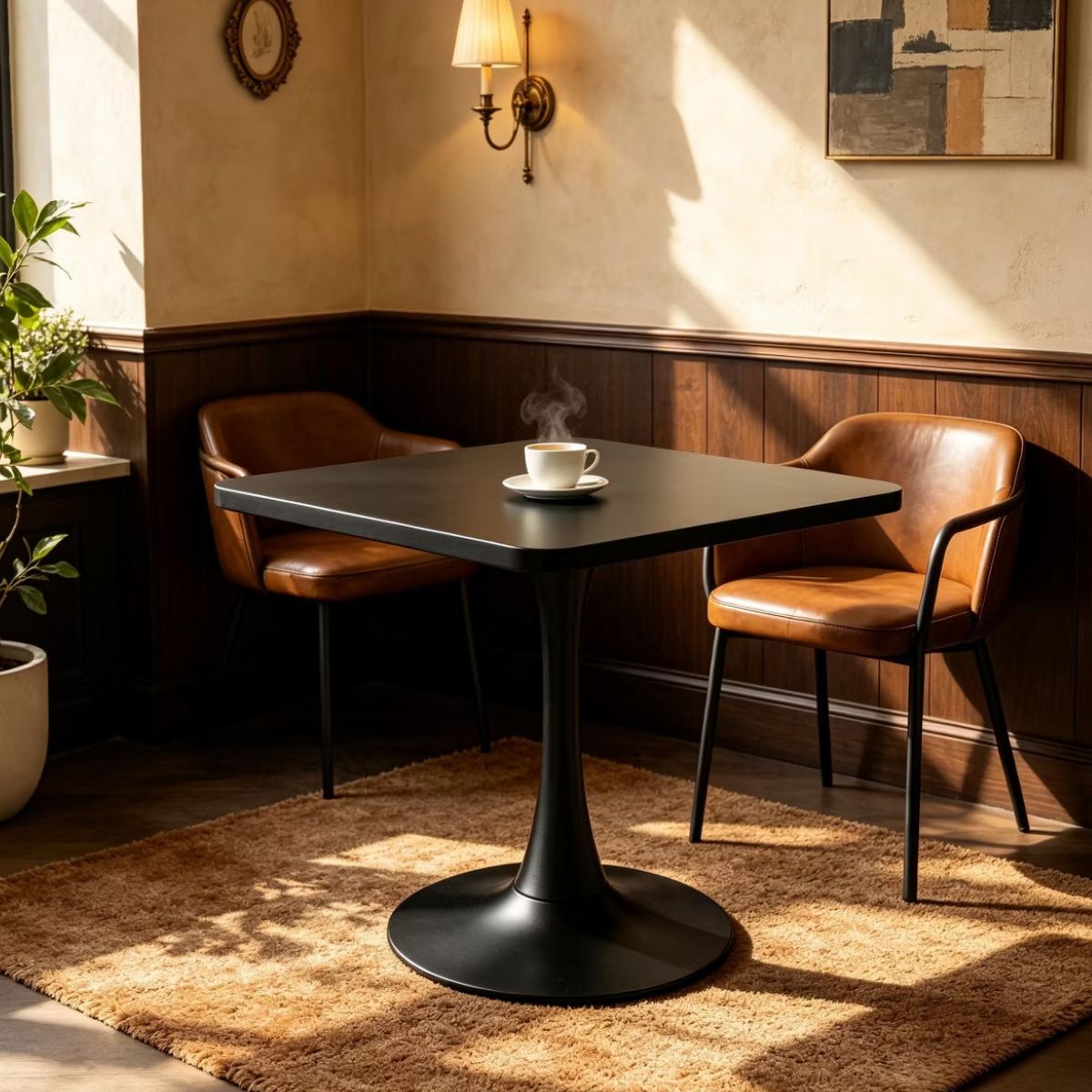 Modern Square Dining Table with Light Oak MDF Top & Tulip Base