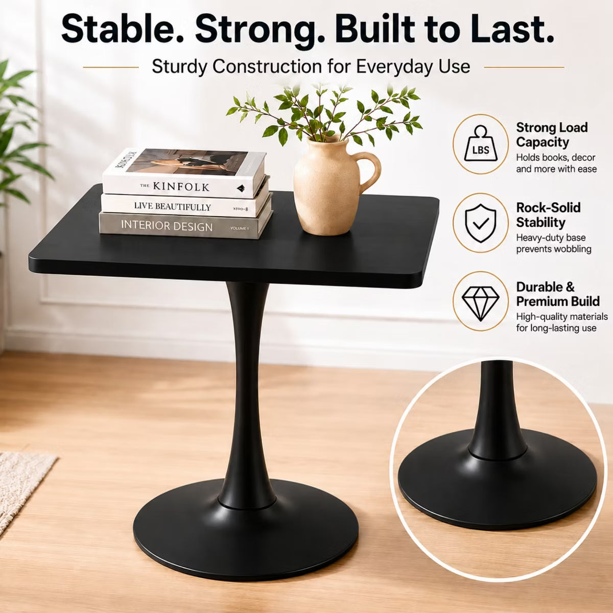 Modern Square Dining Table with Light Oak MDF Top & Tulip Base