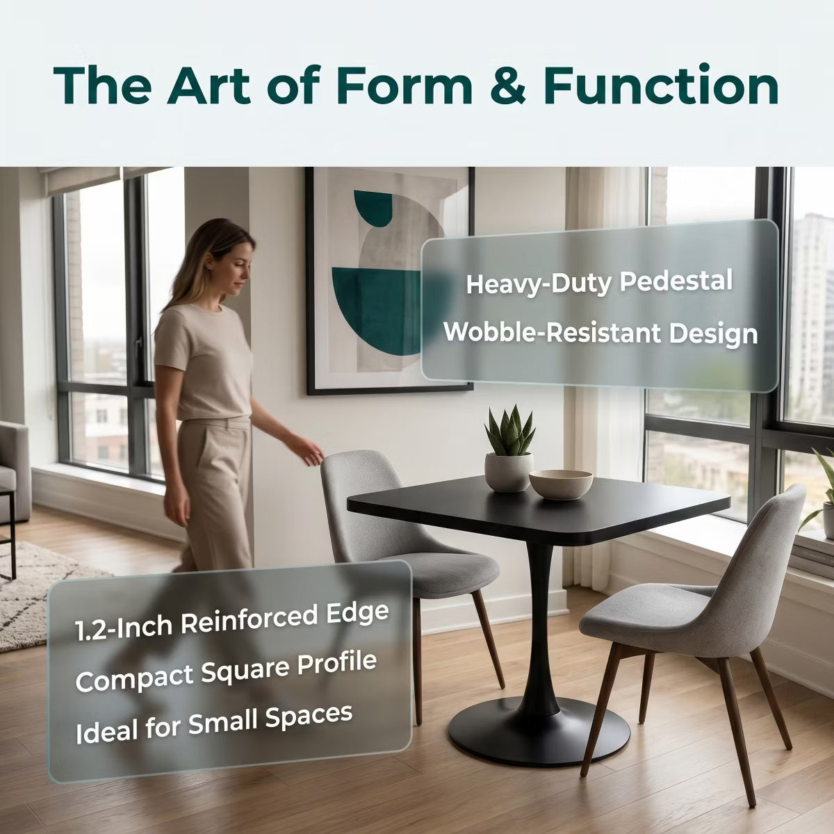 Modern Square Dining Table with Light Oak MDF Top & Tulip Base