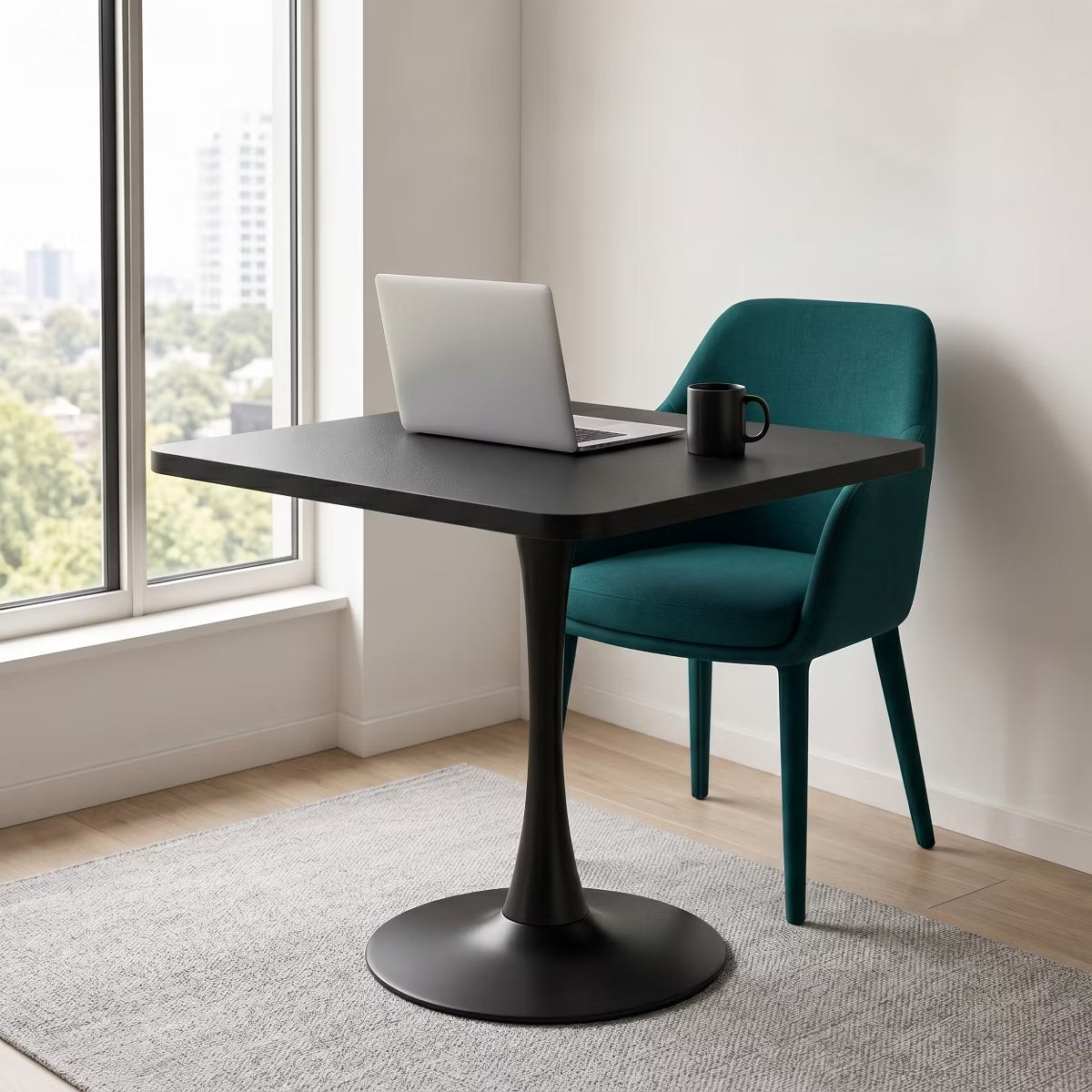 Modern Square Dining Table with Light Oak MDF Top & Tulip Base