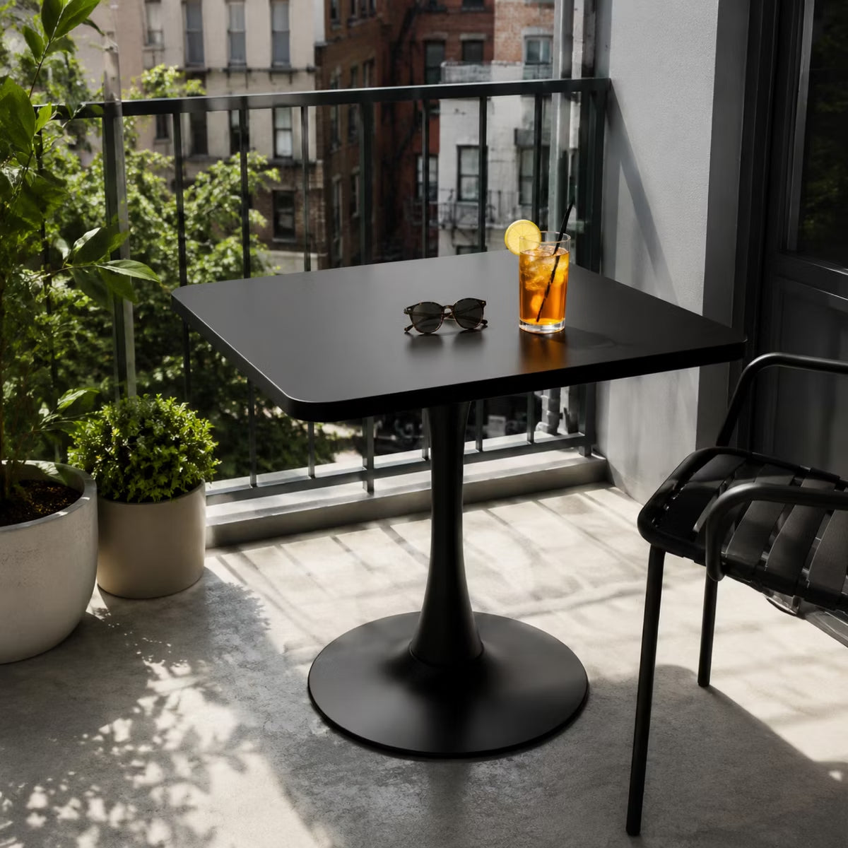 Modern Square Dining Table with Light Oak MDF Top & Tulip Base