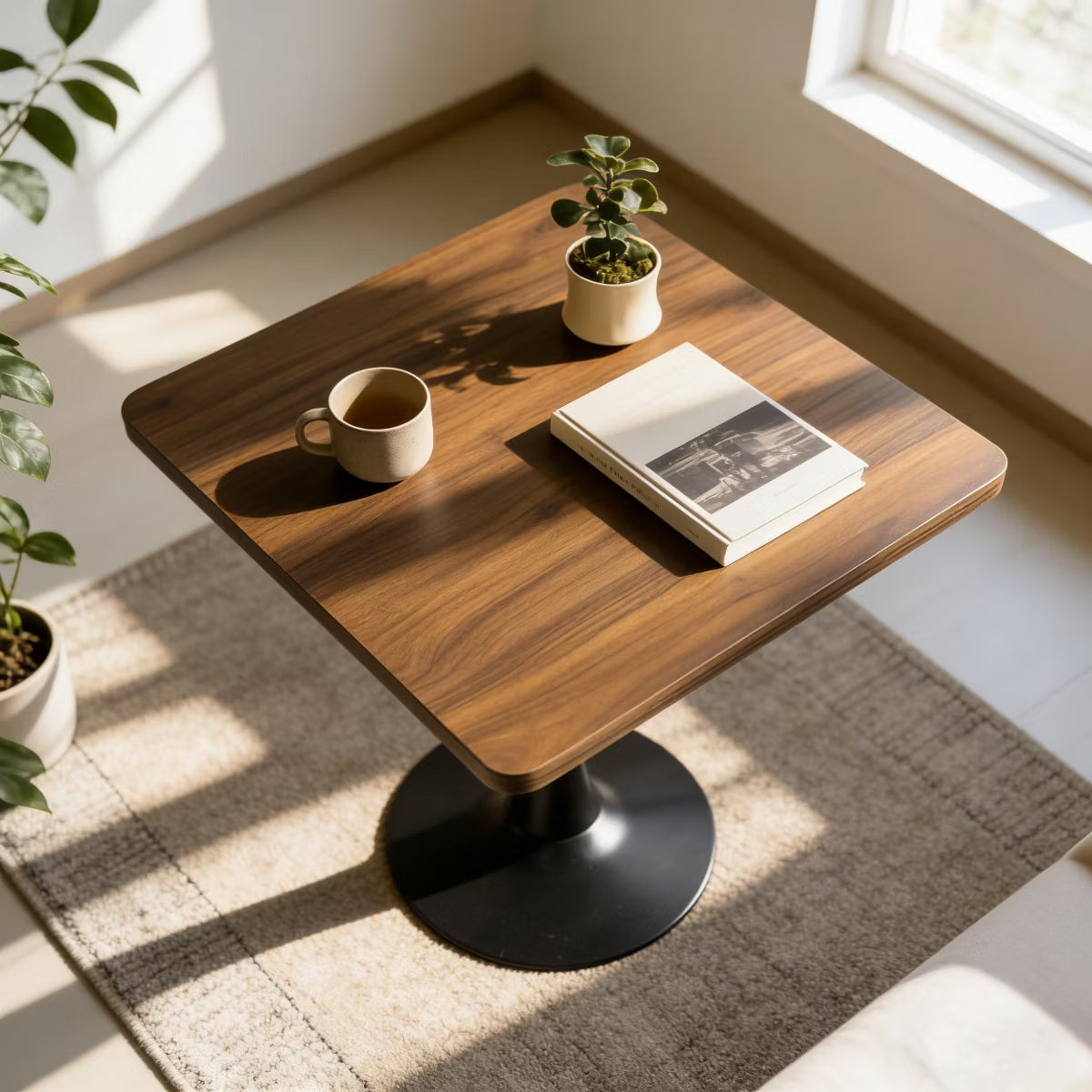Modern Square Dining Table with Light Oak MDF Top & Tulip Base