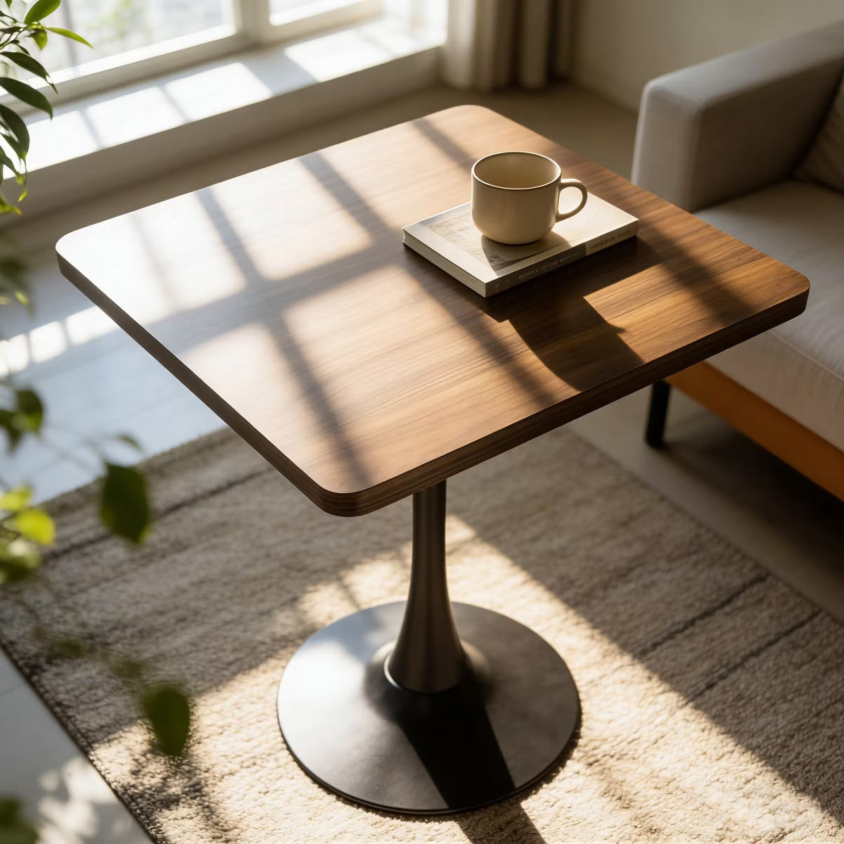 Modern Square Dining Table with Light Oak MDF Top & Tulip Base