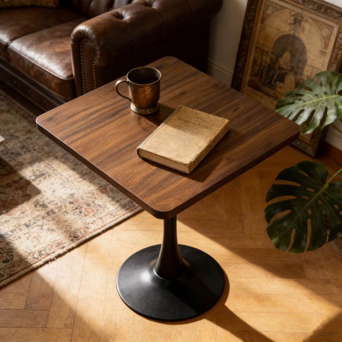Modern Square Dining Table with Light Oak MDF Top & Tulip Base
