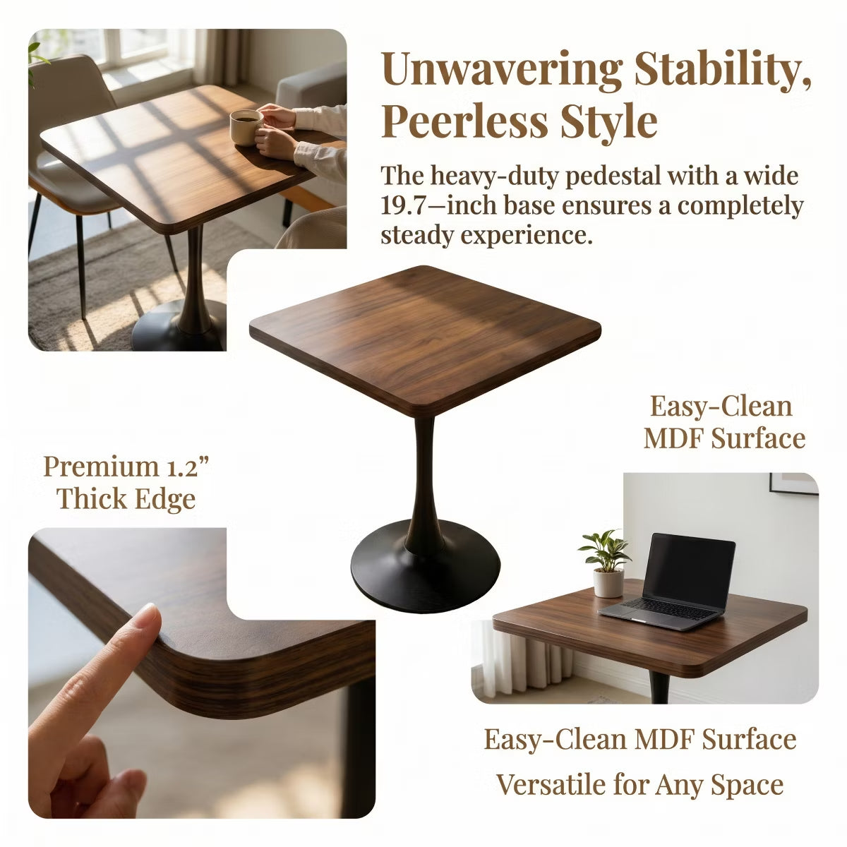 Modern Square Dining Table with Light Oak MDF Top & Tulip Base