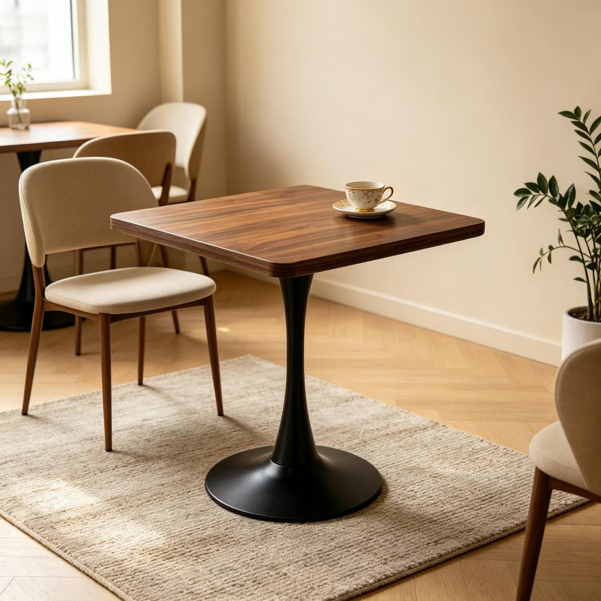Modern Square Dining Table with Light Oak MDF Top & Tulip Base