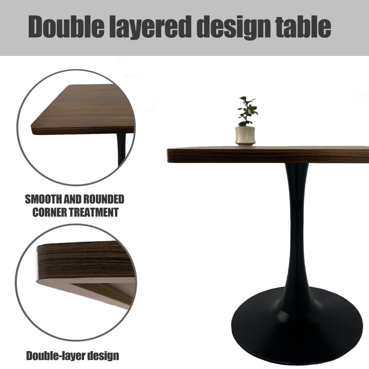 Modern Square Dining Table with Light Oak MDF Top & Tulip Base