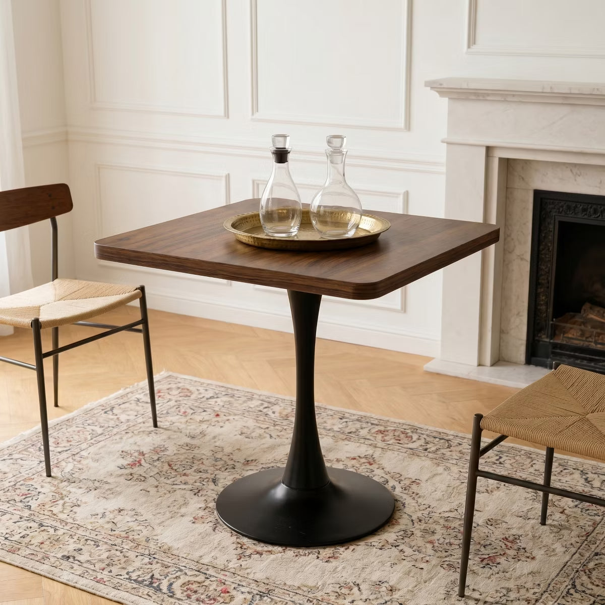 Modern Square Dining Table with Light Oak MDF Top & Tulip Base