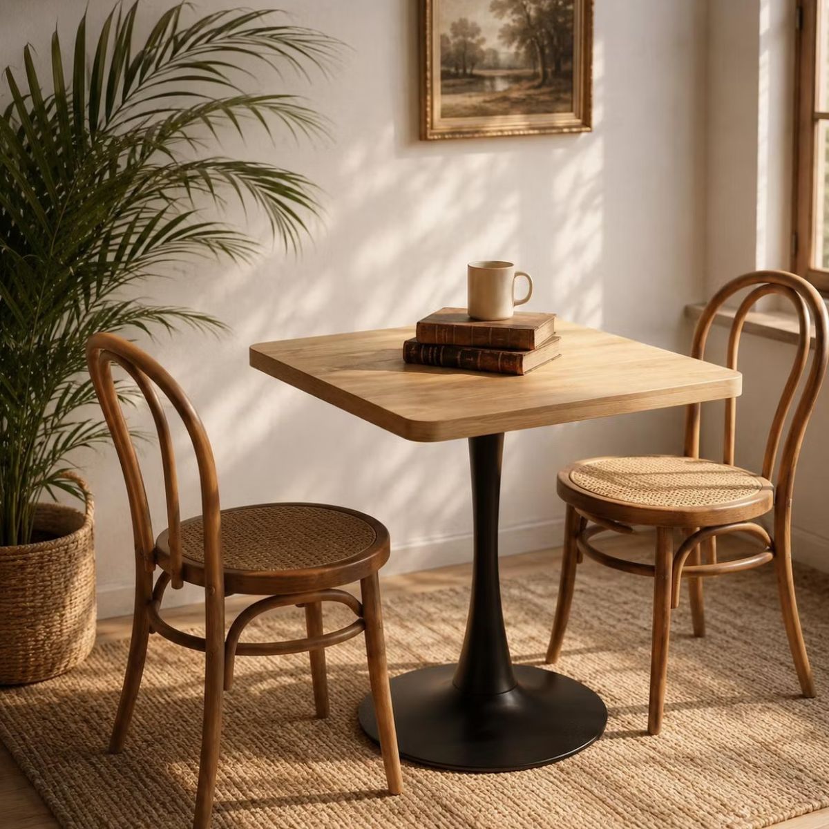 Modern Square Dining Table with Light Oak MDF Top & Tulip Base