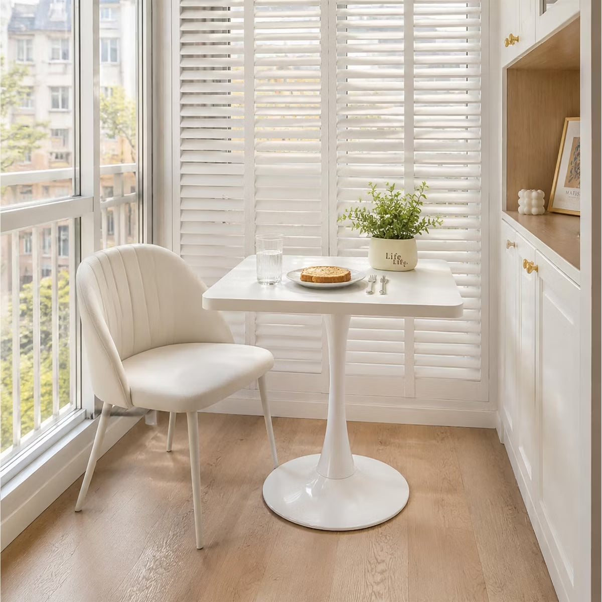 Modern Square Dining Table with Light Oak MDF Top & Tulip Base