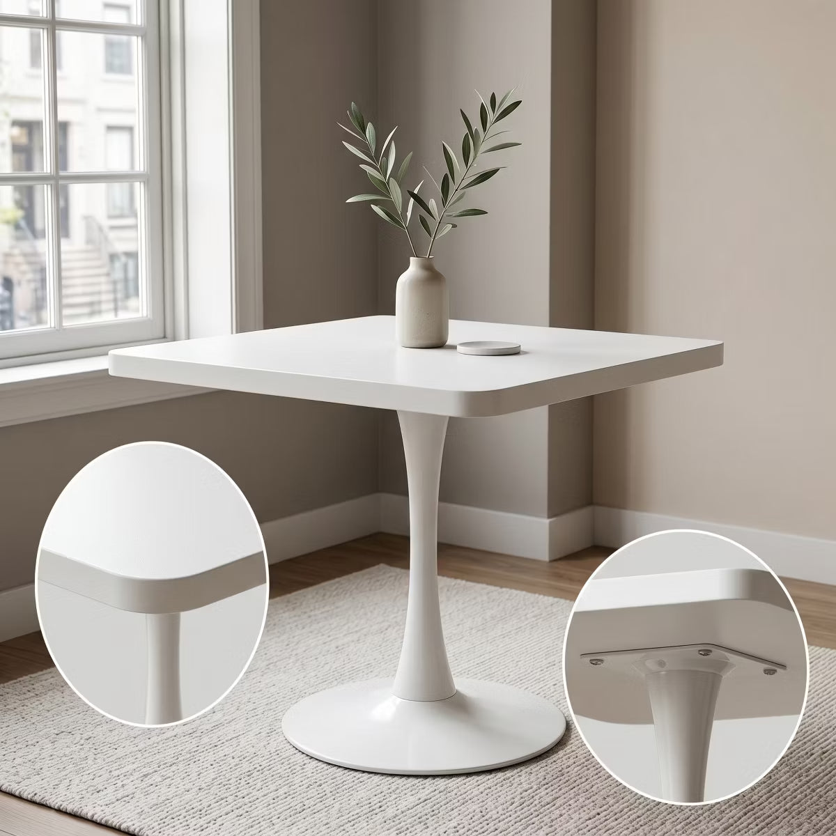 Modern Square Dining Table with Light Oak MDF Top & Tulip Base