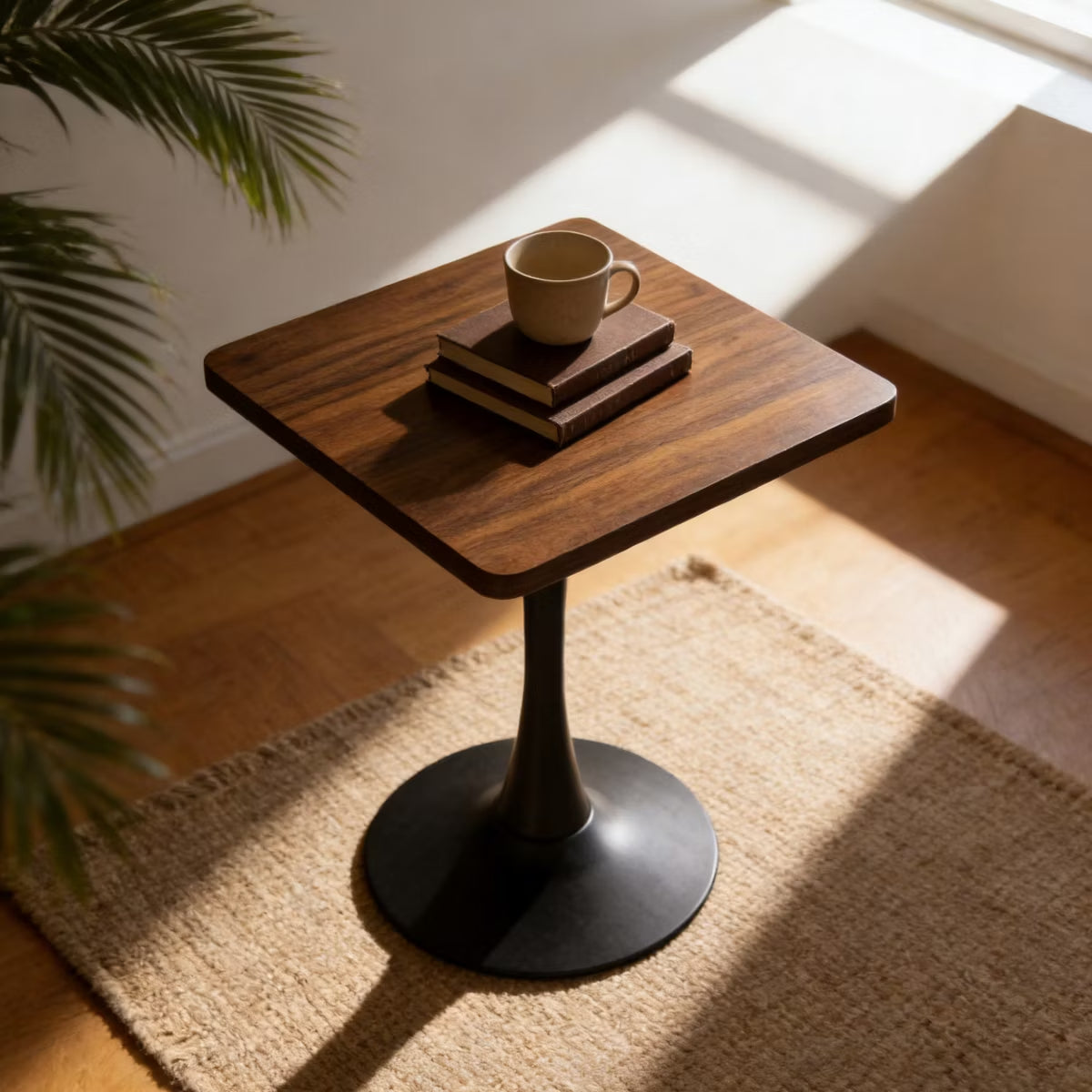 Modern Square Dining Table with Light Oak MDF Top & Tulip Base