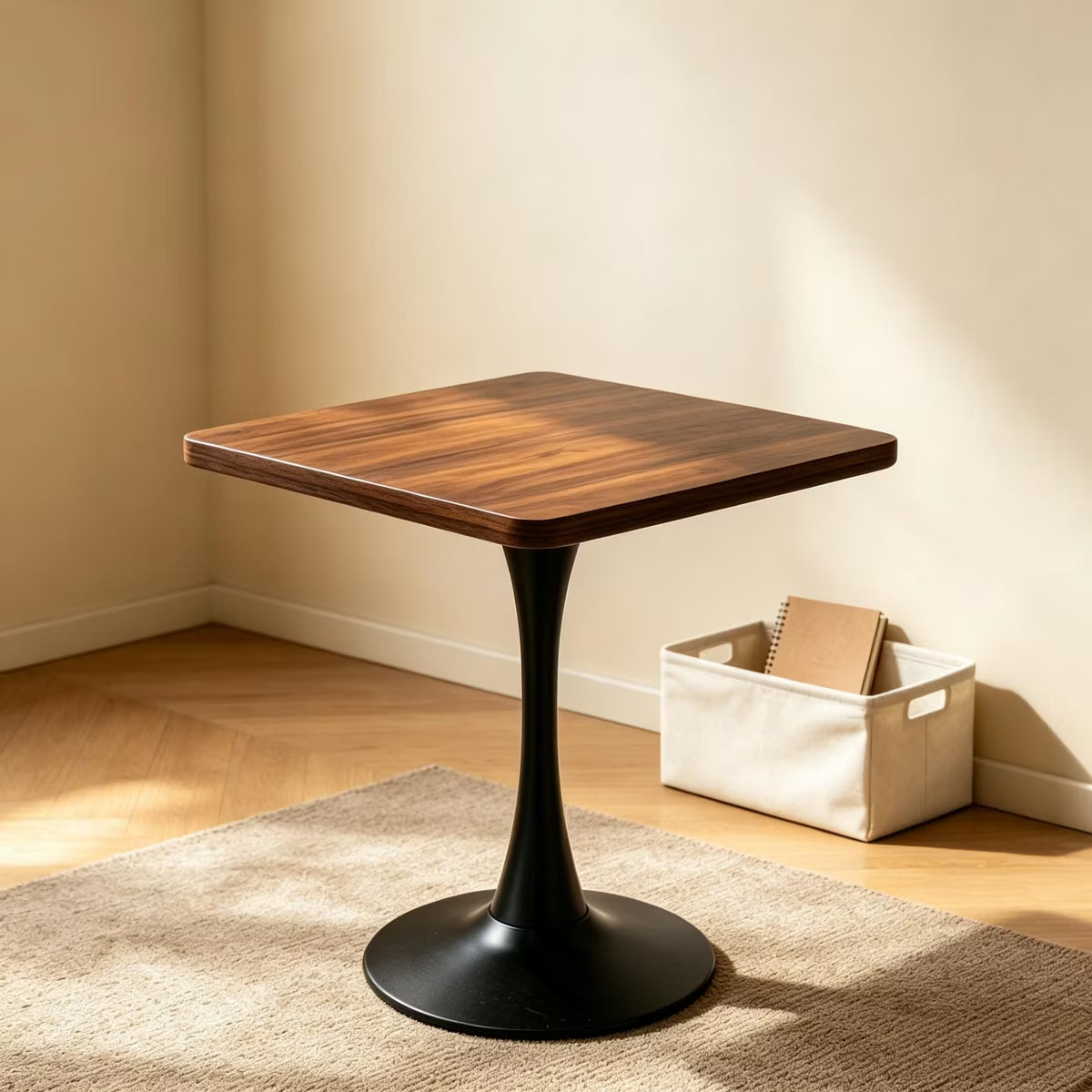 Modern Square Dining Table with Light Oak MDF Top & Tulip Base