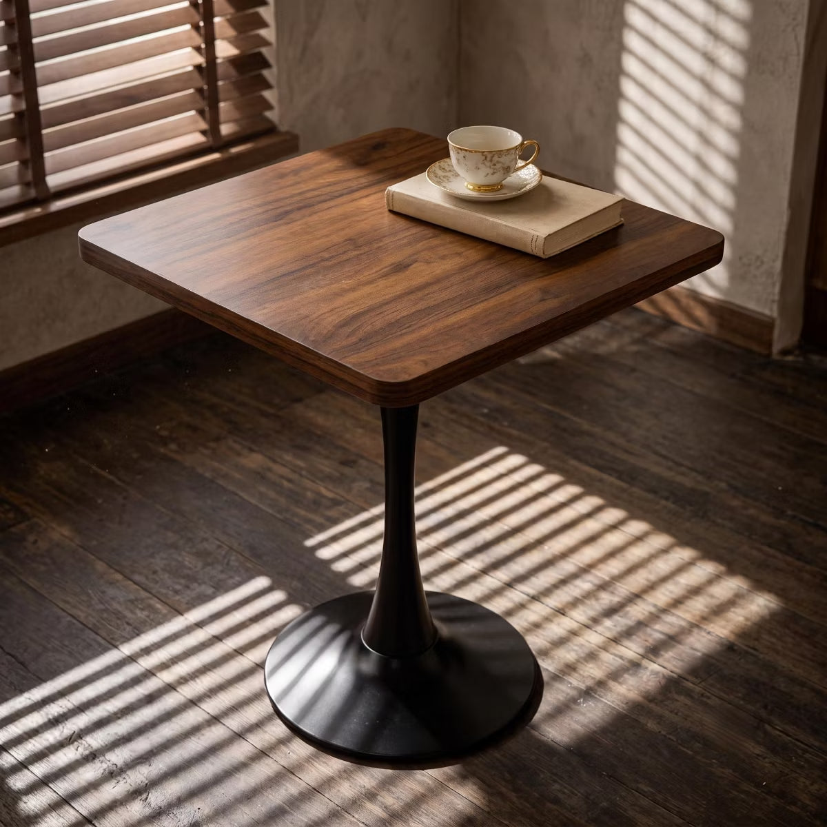 Modern Square Dining Table with Light Oak MDF Top & Tulip Base