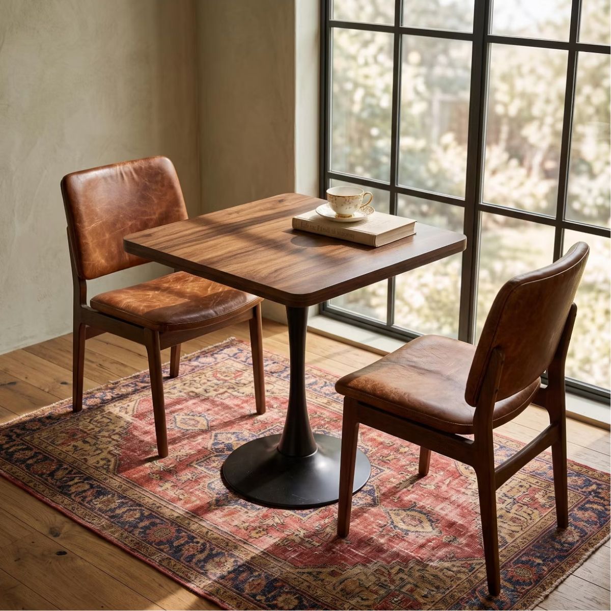 Modern Square Dining Table with Light Oak MDF Top & Tulip Base