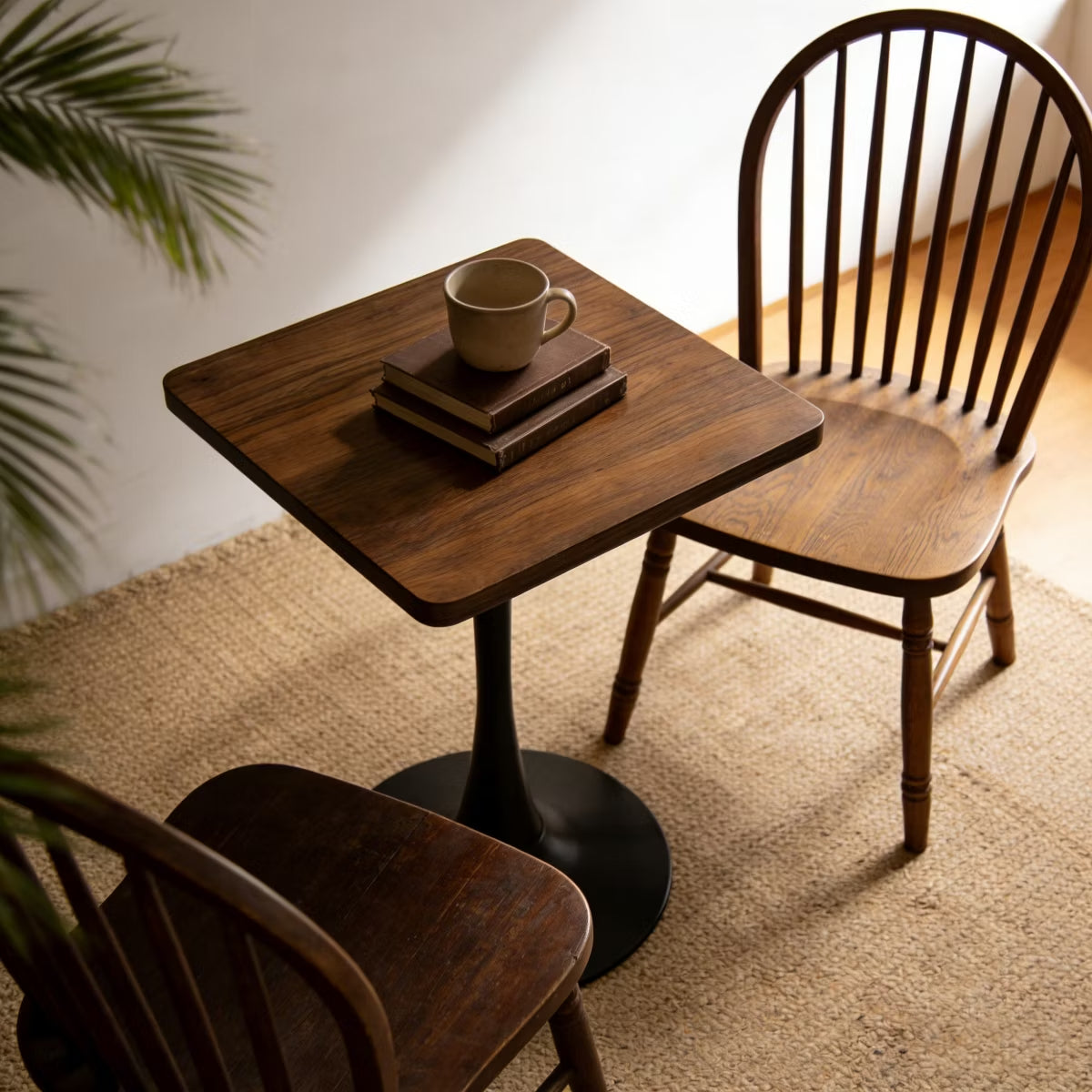Modern Square Dining Table with Light Oak MDF Top & Tulip Base