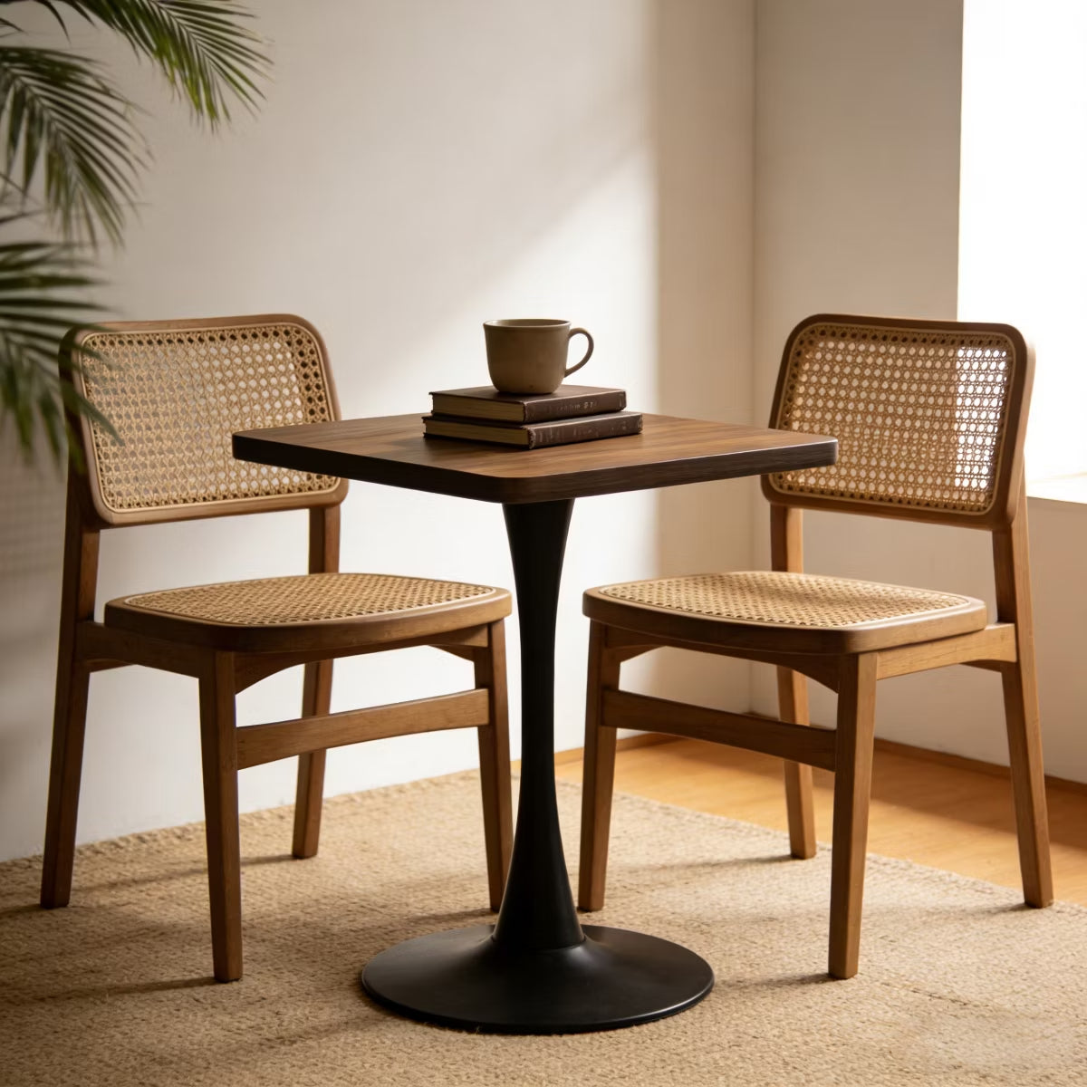 Modern Square Dining Table with Light Oak MDF Top & Tulip Base