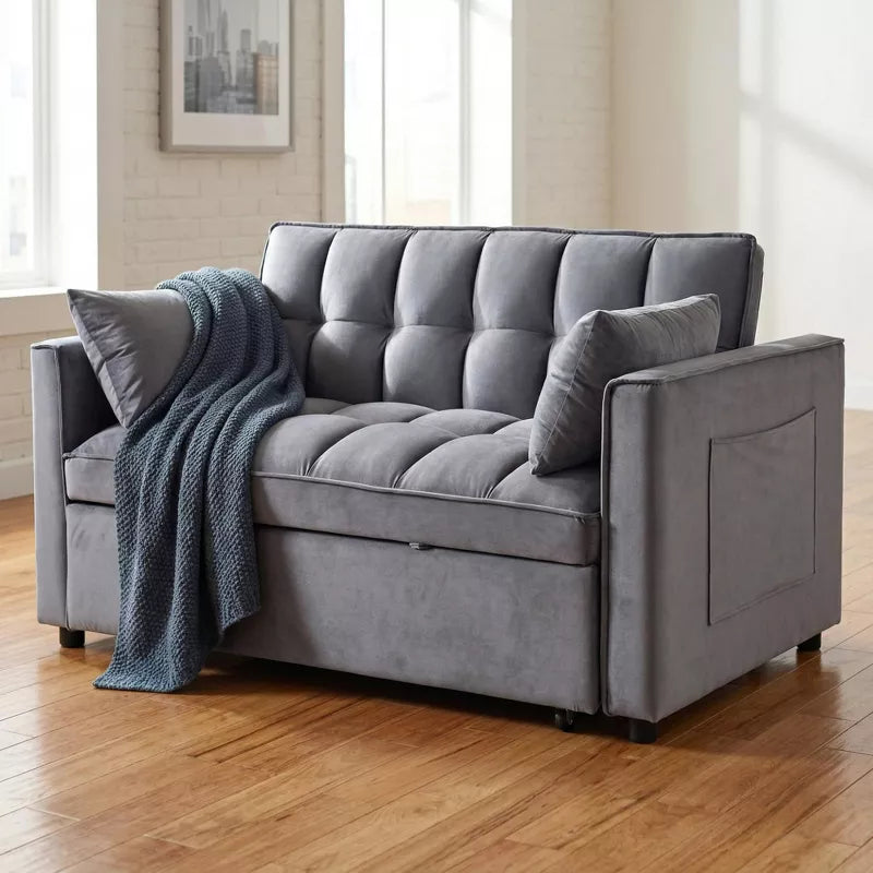 3-in-1 Velvet Sofa Bed with Pull-Out Bed & Adjustable Backrest for Small Spaces