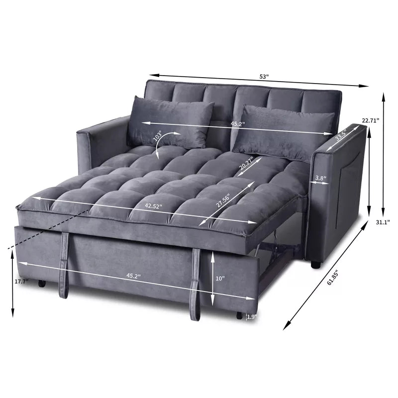 3-in-1 Velvet Sofa Bed with Pull-Out Bed & Adjustable Backrest for Small Spaces