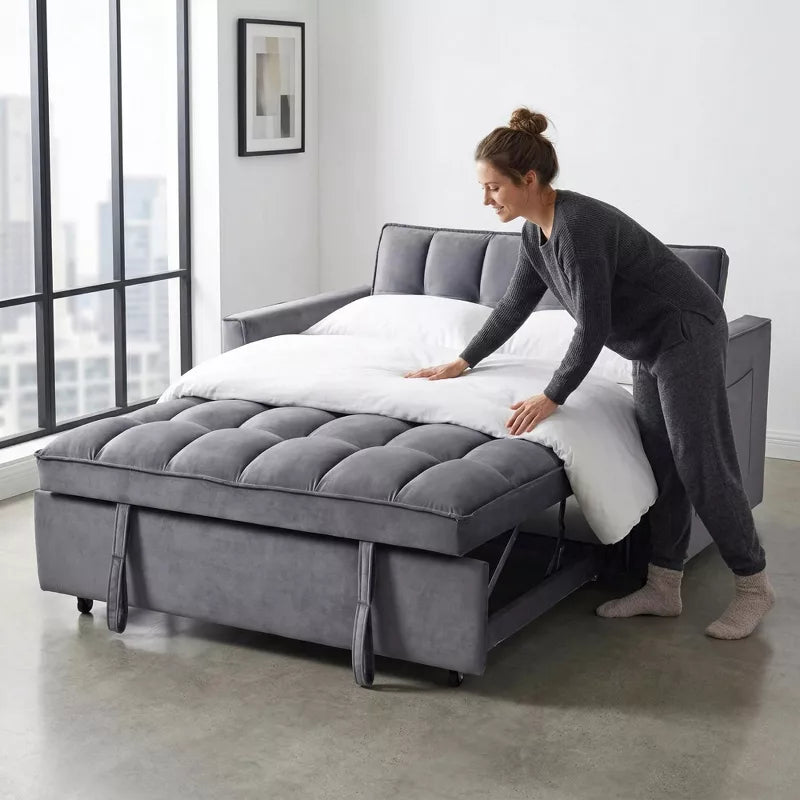 3-in-1 Velvet Sofa Bed with Pull-Out Bed & Adjustable Backrest for Small Spaces