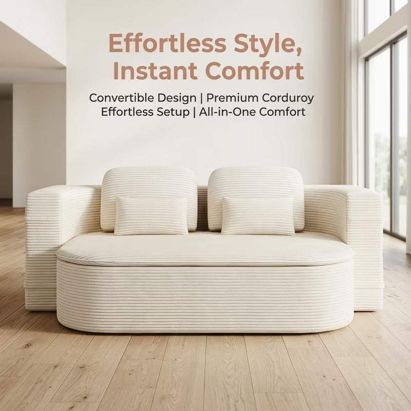 Modern 2-in-1 Corduroy Sofa Bed for Living Room & Bedroom