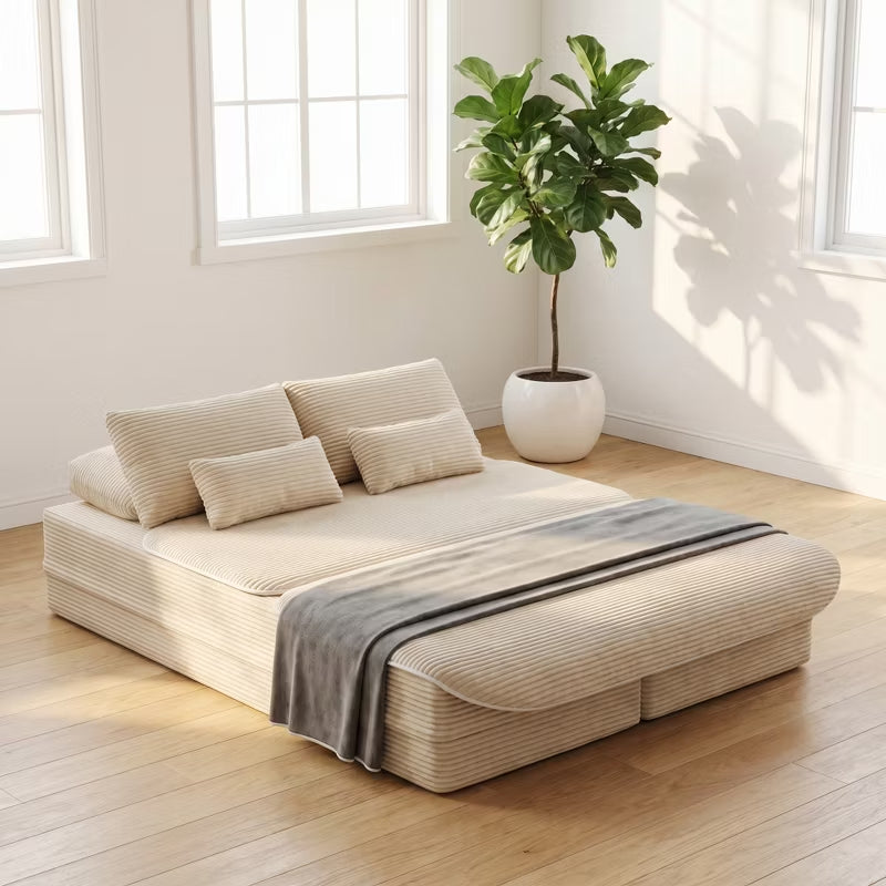 Modern 2-in-1 Corduroy Sofa Bed for Living Room & Bedroom