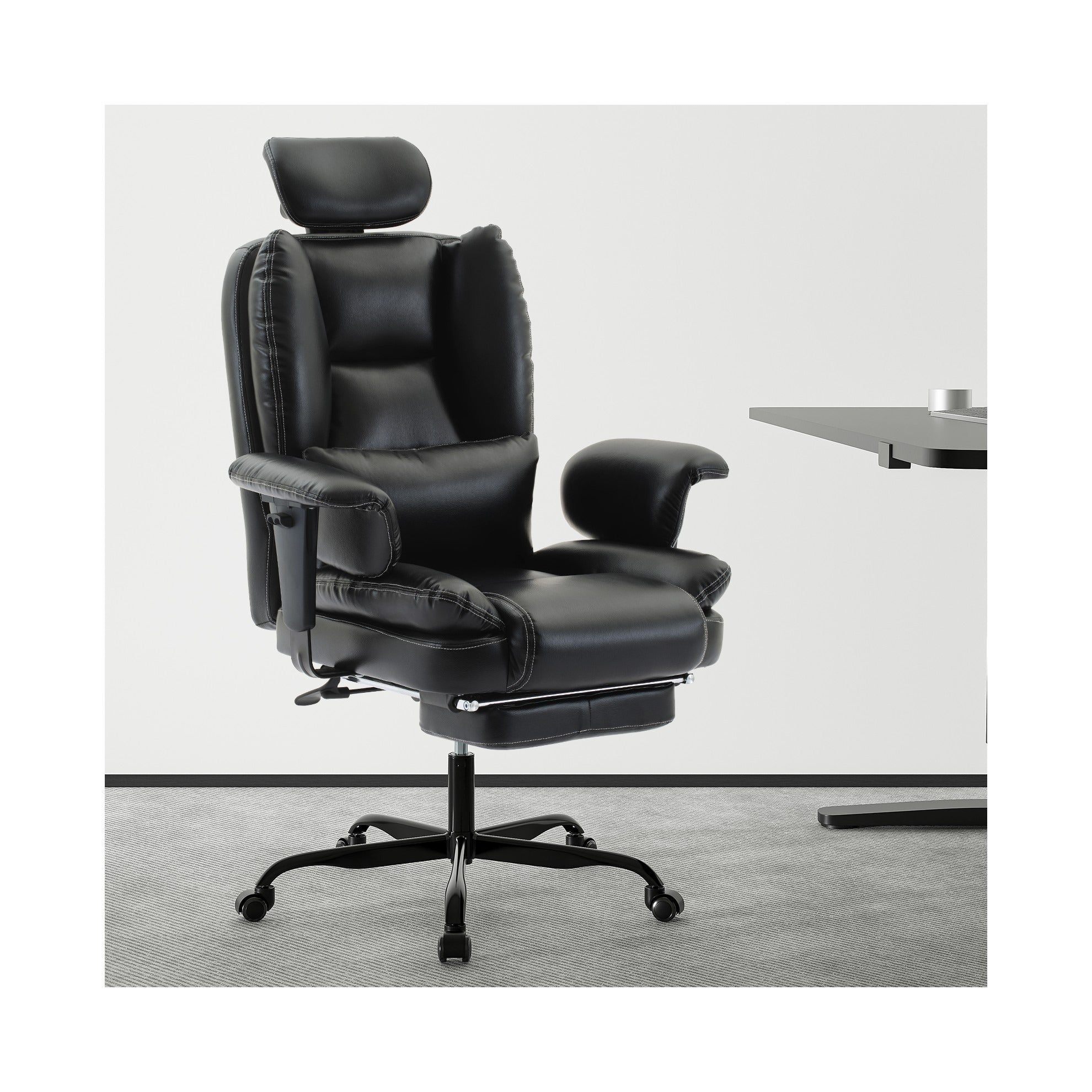 Office Chair Ergonomic 200 kg: Heavy-Duty High Back PU Leather Desk Seat
