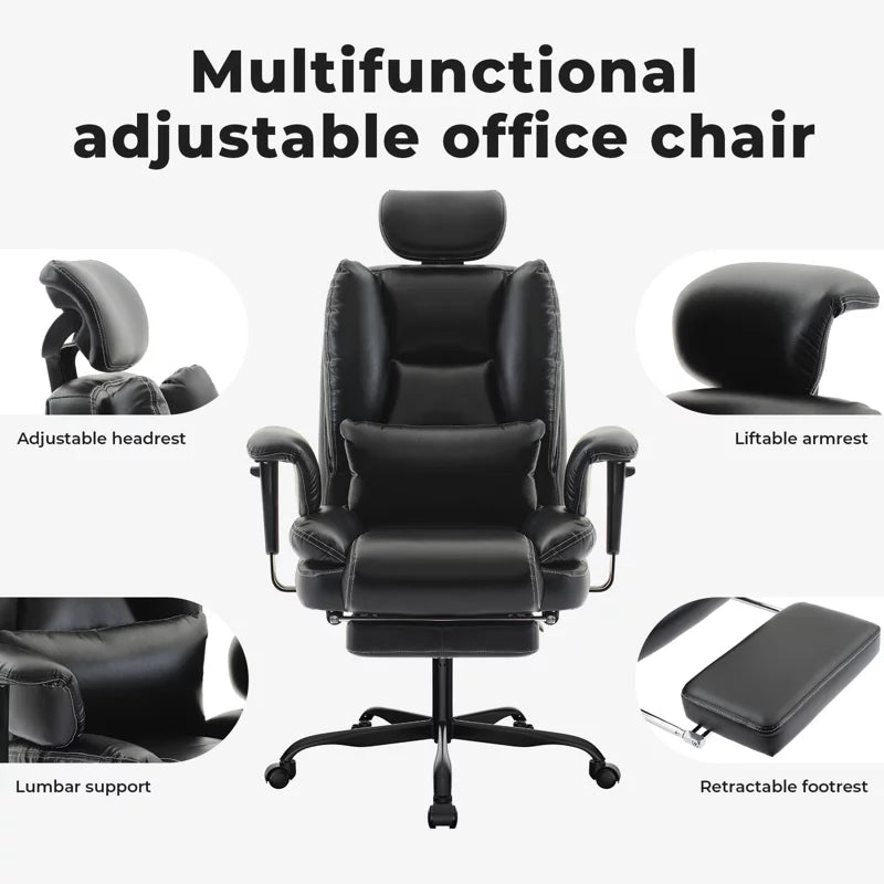 Office Chair Ergonomic 200 kg: Heavy-Duty High Back PU Leather Desk Seat