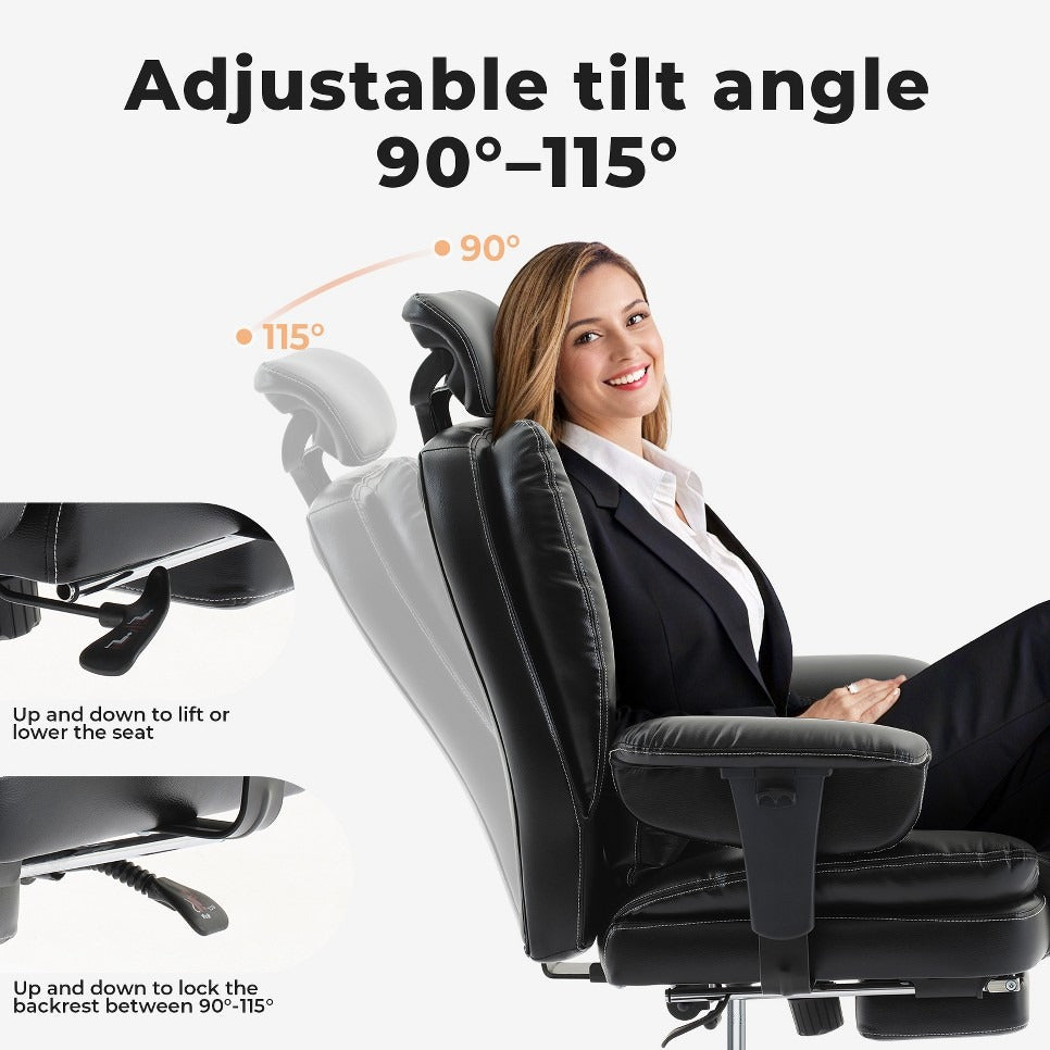 Office Chair Ergonomic 200 kg: Heavy-Duty High Back PU Leather Desk Seat