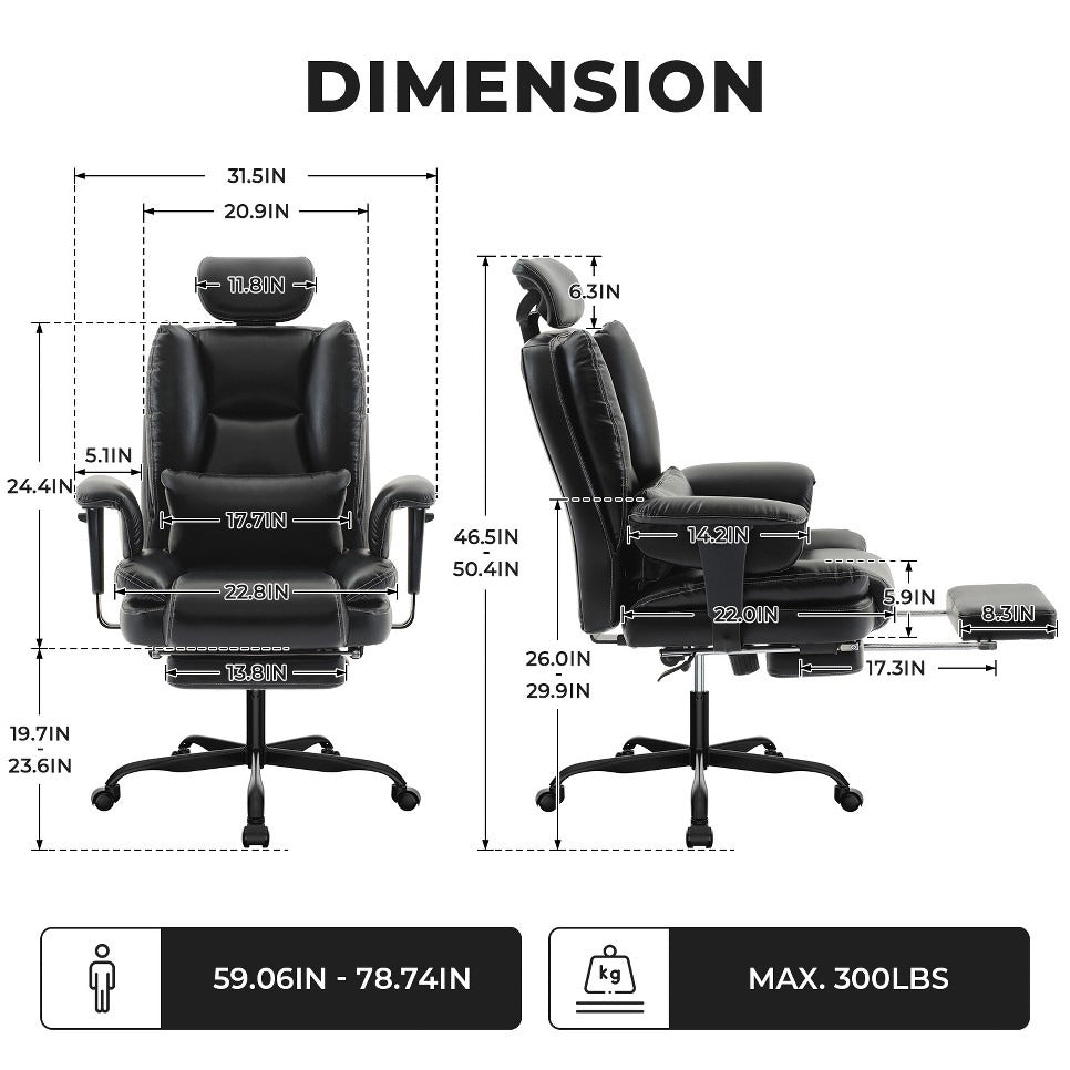 Office Chair Ergonomic 200 kg: Heavy-Duty High Back PU Leather Desk Seat