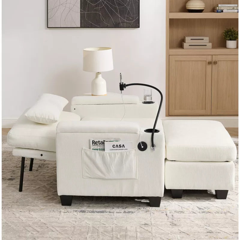 Single Recliner Sofa with Adjustable Backrest, Storage Ottoman & Phone Stand, Living Room Armchair