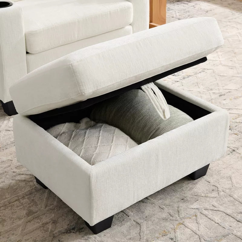 Single Recliner Sofa with Adjustable Backrest, Storage Ottoman & Phone Stand, Living Room Armchair