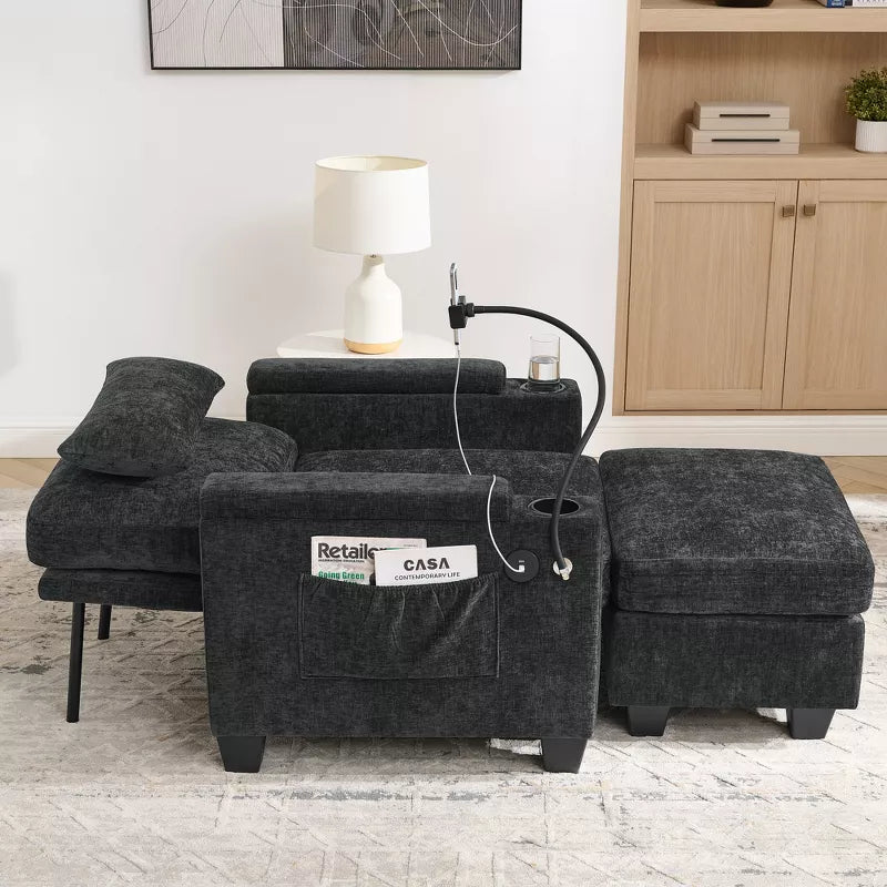 Single Recliner Sofa with Adjustable Backrest, Storage Ottoman & Phone Stand, Living Room Armchair