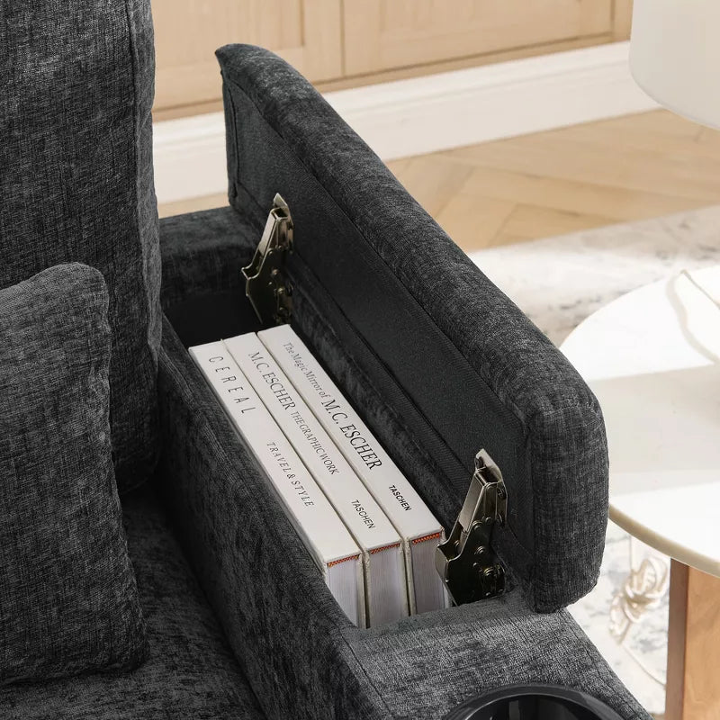 Single Recliner Sofa with Adjustable Backrest, Storage Ottoman & Phone Stand, Living Room Armchair