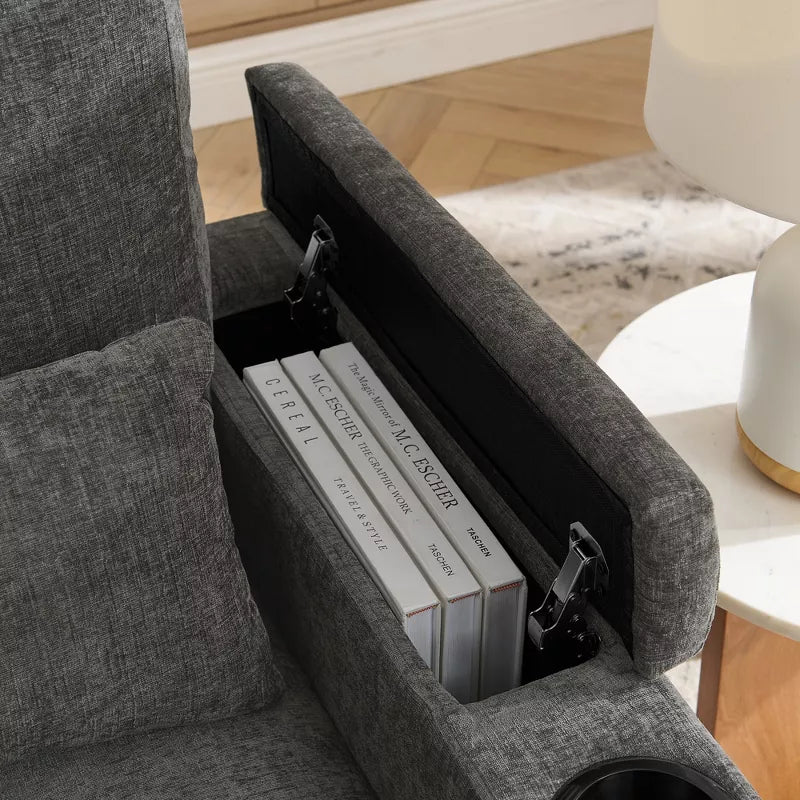 Single Recliner Sofa with Adjustable Backrest, Storage Ottoman & Phone Stand, Living Room Armchair