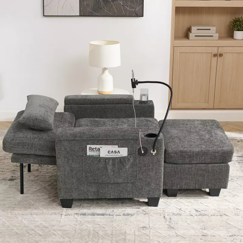 Single Recliner Sofa with Adjustable Backrest, Storage Ottoman & Phone Stand, Living Room Armchair