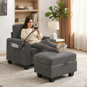 Single Recliner Sofa with Adjustable Backrest, Storage Ottoman & Phone Stand, Living Room Armchair