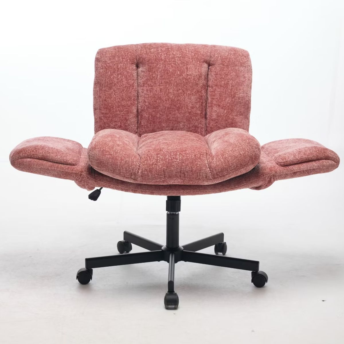 Chenille Swivel Office Chair with Flip-Up Arms & Double Cushion