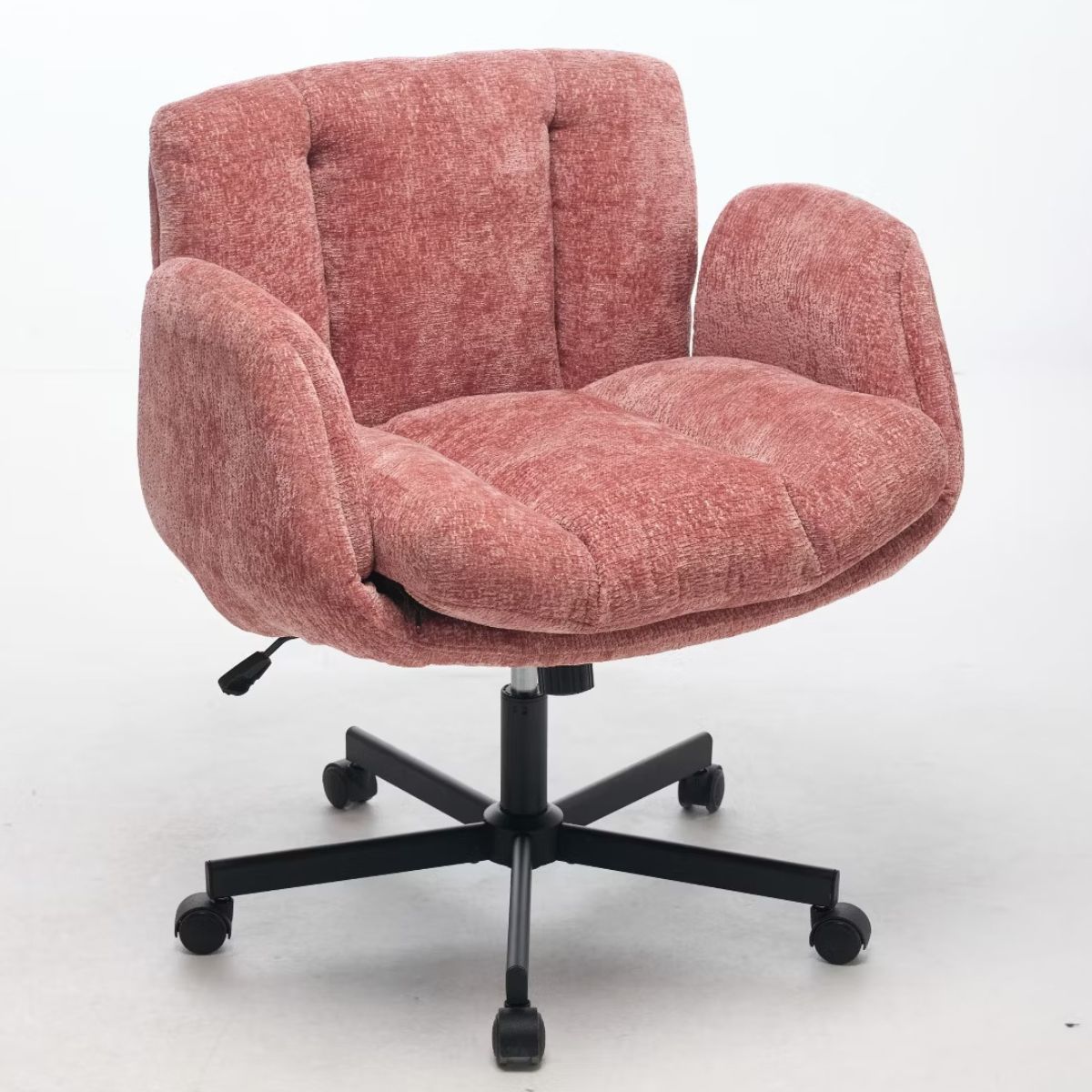 Chenille Swivel Office Chair with Flip-Up Arms & Double Cushion