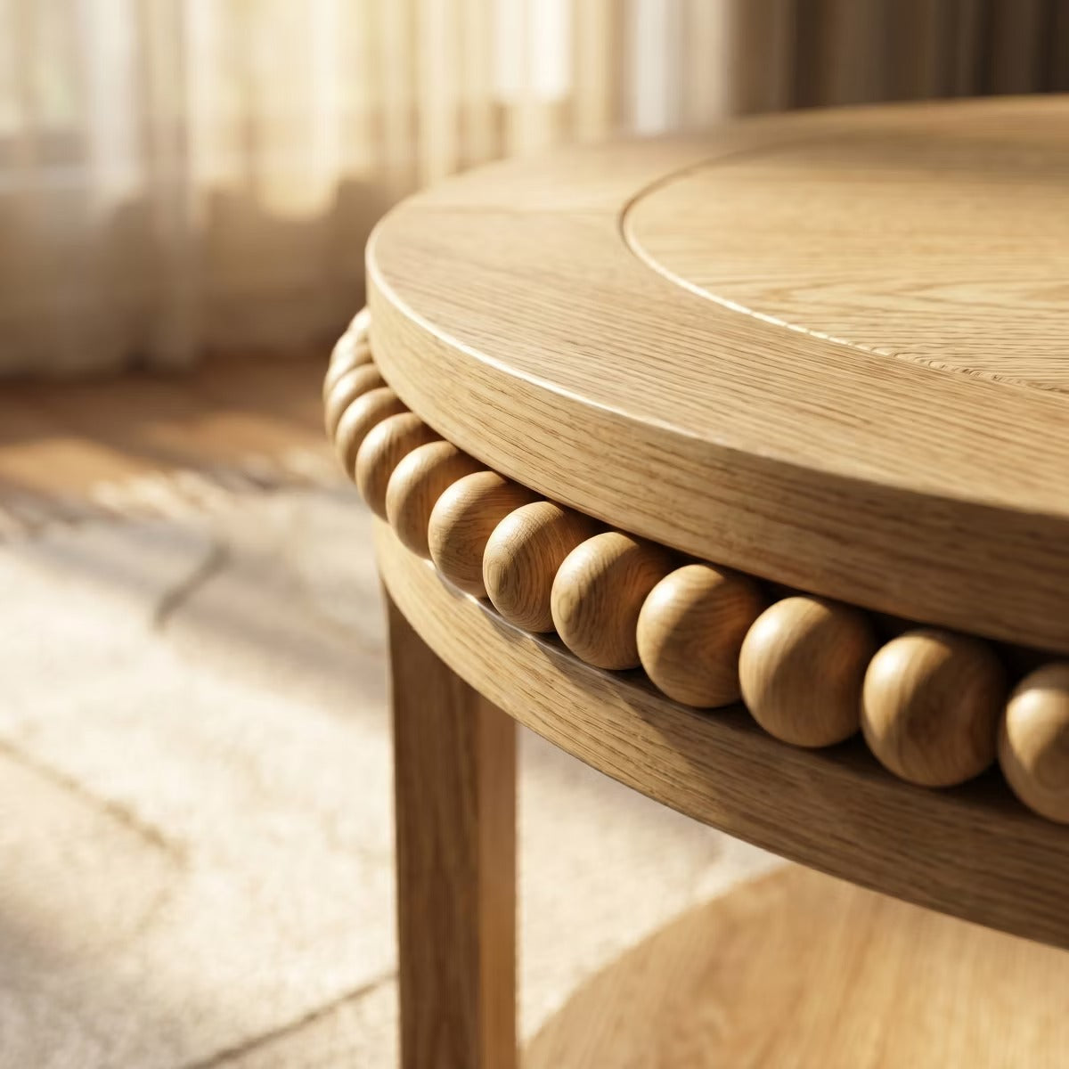 Round Coffee Table with Storage – Modern Wood Center Table for Living Room